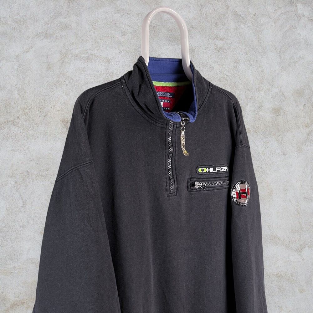 Vintage Black Tommy Hilfiger Sweatshirt 1/4 Zip Mens XL - Picture 3 of 6